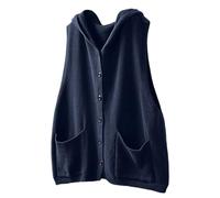 Darringls Gilet da donna in maglia a strati, con cappuccio, casual, con tasche, per l'inverno, per le mezze stagioni, Y2K, con scollo a V, con bottoni, Blu, 3XL