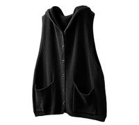 Darringls Gilet da donna in maglia a strati, con cappuccio, casual, con tasche, per l'inverno, per le mezze stagioni, Y2K, con scollo a V, con bottoni, Nero , 3XL
