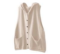 Darringls Gilet da donna in maglia a strati, con cappuccio, casual, con tasche, per l'inverno, per le mezze stagioni, Y2K, con scollo a V, con bottoni, beige., 3XL