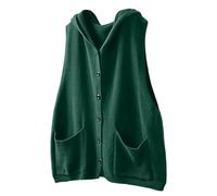 Darringls Gilet da donna in maglia a strati, con cappuccio, casual, con tasche, per l'inverno, per le mezze stagioni, Y2K, con scollo a V, con bottoni, verde, 3XL