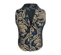 Darringls Gilet da uomo Paisley Floreale Vittoriano Gilet Vestito Gilet Steampunk Gotico Gilet Uomo Giubbotto Rinascimento Gilet Formale Smoking Gilet, A 01 blu navy, L