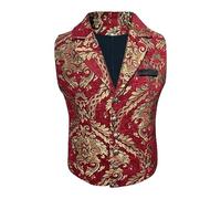 Darringls Gilet da uomo Paisley Floreale Vittoriano Gilet Vestito Gilet Steampunk Gotico Gilet Uomo Giubbotto Rinascimento Gilet Formale Smoking Gilet, A 01 rosso, L