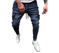 Darringls Jeans skinny a coste Y2K traspiranti estivi Destroyed Slim Fit Denim Leggings Jeans Hip Hop Jeans 90 Boy Streetwear Super Stretch per il tempo libero per la festa del papà, Blu, XL