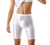 Darringls Leggings da uomo lucidi, a compressione, pantaloncini da corsa, leggings sportivi, traspiranti, funzionali, bianco, L
