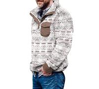 Darringls Maglione da uomo in pelliccia sintetica double face, in lana azteca, maglione in pile fuzzy sherpa, con cappuccio vintage, stampa, AR, L