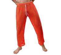 Darringls Pantaloni sexy da uomo, a rete, trasparenti, lunghi, da uomo, biancheria intima trasparente, traspiranti, per feste, clubwear, Colore: arancione., M