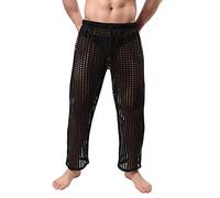 Darringls Pantaloni sexy da uomo, a rete, trasparenti, lunghi, da uomo, biancheria intima trasparente, traspiranti, per feste, clubwear, Nero , M