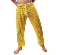 Darringls Pantaloni sexy da uomo, a rete, trasparenti, lunghi, da uomo, biancheria intima trasparente, traspiranti, per feste, clubwear, giallo., M