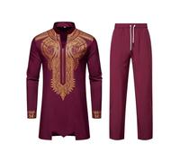 Darringls Set da uomo africano in 2 pezzi Arabic Clothing con stampa oro pantaloni dritti per il tempo libero Dubai Arab Abbigliamento Tradizionale Abito Manica Lunga Top Dashiki Stampa Camicia E