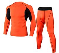 Darringls Set di biancheria intima termica da uomo, lunga e funzionale, traspirante, a compressione, per allenamento, sci, corsa, escursionismo, Colore: arancione., M