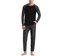 Darringls Set pigiama da uomo in cotone, 2 pezzi, lungo, biancheria da notte a maniche lunghe e pantaloni loungewear super morbido, pigiama da notte, grigio scuro, XXL