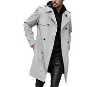 Darringls Trench doppio petto da uomo slim fit cintura a doppio petto giacca a vento bavero cappotto lungo giacca da lavoro primavera giacca lunga giacca casual antivento cappotto, grigio., XL