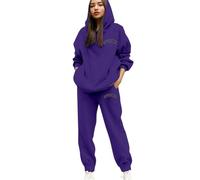 Darringls Tuta da donna alla moda, tinta unita, in due pezzi, comoda, oversize, da jogging, a maniche lunghe, per il tempo libero, Y2K, streetwear, casual, per la casa, per l'inverno, viola scuro, S