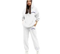 Darringls Tuta da donna alla moda, tinta unita, in due pezzi, comoda, oversize, da jogging, a maniche lunghe, per il tempo libero, Y2K, streetwear, casual, per la casa, per l'inverno, bianco, S