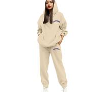 Darringls Tuta da donna alla moda, tinta unita, in due pezzi, comoda, oversize, da jogging, a maniche lunghe, per il tempo libero, Y2K, streetwear, casual, per la casa, per l'inverno, beige., XL