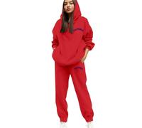 Darringls Tuta da donna alla moda, tinta unita, in due pezzi, comoda, oversize, da jogging, a maniche lunghe, per il tempo libero, Y2K, streetwear, casual, per la casa, per l'inverno, Colore: rosso
