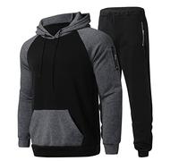 Darringls Tuta da jogging da uomo, per autunno e inverno, con cappuccio, set di pantaloni alla moda Colorblock lungo, tuta sportiva per il tempo libero, felpa + pantaloni, 01 grigio, M
