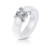 DarryDooly Anello in Ceramica Anello colorato Bianco Nero per Le Donne con Grande Anello di Cerimonia Nuziale di Cristallo Larghezza 6mm Taglia 6-10 Regalo per Gli Uomini