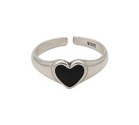 DarryDooly INS Fashion 925 Anelli in Argento Sterling per Le Donne Coppie Vintage Handmade Nero Amore Cuore Cuore Festa Festa Regali