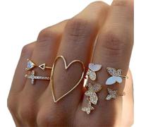 DarryDooly Vintage Boho Crystal Butterfly Anelli Set per Le Donne zircone Foglie Stelle Geometriche knocchia Anello Dito Ring da Sposa Gioielli Regali