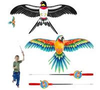 Darryy 2x Aquilone con Canna da Pesca, Mini Aquilone Bambini, Piccolo Aquilone, Aquilone Dinamico Senza Vento per Volare, Adatto per Bambini dai 3 Anni