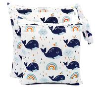 Darryy Borsa per Pannolini Lavabili, 2 Pezzi Sacchetto Impermeabile per Pannolini, Wet Bag Pannolini, 2 Misure, Buste Porta Pannolini, Borsetta per Pannolini, con Cerniera, Riutilizzabile (Balena)