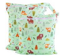Darryy Borsa per Pannolini Lavabili, 2 Pezzi Sacchetto Impermeabile per Pannolini, Wet Bag Pannolini, 2 Misure, Buste Porta Pannolini, Borsetta per Pannolini, con Cerniera (orso bruno)