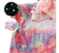 Darryy Coperta per Bambina Luminosa, 135 * 160cm Coperta in Pile per Bambini Unicorno Fluorescente, Coperta Unicorno che si Illuminano al Buio Letto Singolo, Vivace (135 * 160CM, Unicorni)