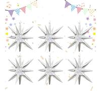Darryy Palloncini Alluminio Stelle 6 Pezzi, Palloncini Foil Stelle, Palloncini Gonfiabili, Palloncini Personalizzati, Adatto per Decorazioni per Feste Halloween Natalizie Matrimoni (argento)