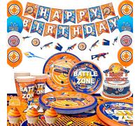 Dart War Party Decorations-100Pcs Dart War Theme Party Decorazioni e set di stoviglie - Dart War Happy Birthday Banner Piatti, Tovaglia, Decorazioni per torte, Palloncini, ecc