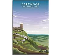 Dartmoor National Park Skyline Art Print Vintage Viaggio Poster Retro Wall Art Tela Poster Casa Decorazione Camera Decorazione Non incorniciato 30x45cm