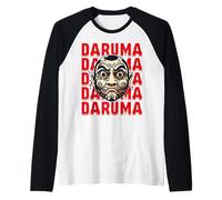 Daruma Maschera Rossa Testo Art Ripeti Espressione Grass Maglia con Maniche Raglan