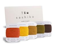 DARUMA - Set di fili per Sashiko in 100% cotone (30 m), confezionato su un cartoncino, 5 colori, con manuale in inglese, set per cucito e ricamo (spesso, Kouyou)