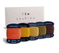 DARUMA - Set di fili per Sashiko in 100% cotone (40 m), confezionato su un cartoncino, 5 colori, con manuale in inglese, set per cucito e ricamo (sottile, Kouyou)