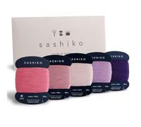 DARUMA - Set di fili per Sashiko in 100% cotone (40 m), confezionato su un cartoncino, 5 colori, con manuale in inglese, set per cucito e ricamo (sottile, Tefutefu)