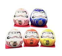 Darumas - Set di 5 statuette tradizionali giapponesi Darumas da 4,8 cm, statuette decorative Zen, motivo Feng Shui, bambola compatta per la casa, il soggiorno e lo spazio di lavoro