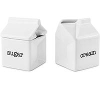 Darware Zucchero e crema Set, brocca in ceramica bianca a forma di cartone del latte e zuccheriera