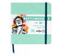 Darwi For You DF80014140003C - Carnet Cousu Sketchbook 14x14 cm 140g - 80 Feuilles Papier Dessin Blanc - Couverture Rigide Vert D'eau
