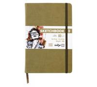 Darwi For You DF80014210005C - Carnet Cousu Sketchbook 14x21 cm 140g - 80 Feuilles Papier Dessin Blanc - Couverture Rigide Kaki
