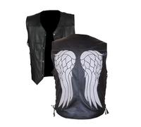 Daryl Dixon - Gilet in vera pelle con ali d'angelo, per motociclisti, equitazione, club, Halloween, cosplay, Nero - Vera Pelle, XXS