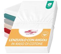 Darymex Lenzuolo con Angoli - 90 x 200 cm - Lenzuolo Elasticizzato in Raso di Cotone - Liscio - Lucido - per Materassi fino a 20 cm - Bianco