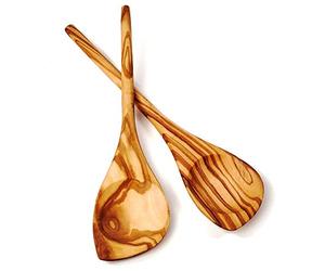 das Olivenholzbrett Cucchiaio da Cucina con Rotondo Manico Uno Angolo Set di Due - 30cm