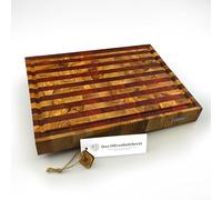 DAS OLIVENHOLZBRETT® / Esclusivo tagliere in legno d'ulivo a mosaico e strisce, con scanalatura in legno di cervello di lusso, in legno massiccio, rettangolare, con piedini stereo (40 cm x 30 cm x 4,5