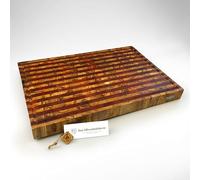 DAS OLIVENHOLZBRETT® Esclusivo tagliere in legno d'ulivo a mosaico e strisce, con scanalature, in legno di cervello, massiccio, su richiesta, con piedini stereo (marrone, 60 L x 40 B x 4,5 D)