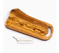 DAS OLIVENHOLZBRETT Tagliere in legno d'ulivo, con manico e scanalatura per succo, forma naturale (50 cm)