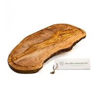 DAS OLIVENHOLZBRETT Tagliere in legno d'ulivo con scanalatura per succhio/tagliere in legno d'ulivo/bistecca/tagliere in legno d'ulivo, taglio naturale, circa 55-59 cm di lunghezza, 25-30 cm di