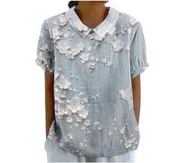 DASAYO Top carino per le donne Peter Pan collare Camicie di lino a maniche corte Plus Size Camicette floreali eleganti vestiti estivi casual, Bianco #27, XL