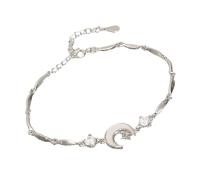 Dasbsug Braccialetto da polso in lega con cristalli di ghiaccio luccicanti a forma di stella e luna, con chiusura sicura, per abiti alla moda, idea regalo