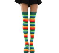 Dasbsug Calze alte alla coscia Calze colorate a righe arcobaleno sopra il ginocchio scaldamuscoli per donne uomini regali per bambini calze colorate a righe arcobaleno, Verde, Taglia unica