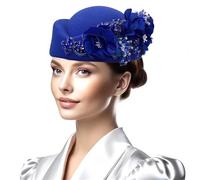 Dasbsug Cappello da cocktail party con fiori fascinator cappelli anni '20 flapper donna bombetta a tema evento vintage copricapo vintage per feste a tema, Blu reale, Taglia unica